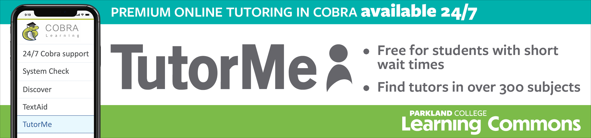 TutorMe online tutoring available on Cobra through the Learning Commons